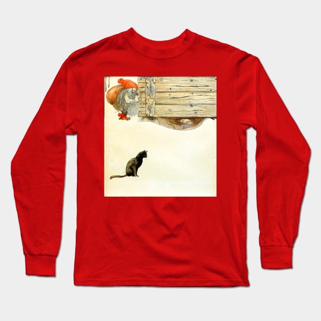 Christmas Nisse and Cat - John Bauer Long Sleeve T-Shirt by forgottenbeauty